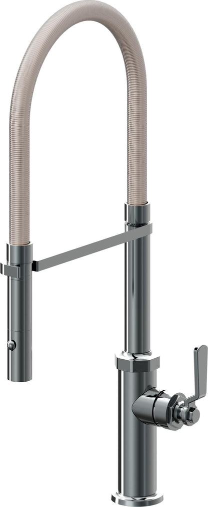 California Faucets Descanso Works K81-150-BL Industrial Culinary Pull-Out Kitchen Faucet with Button Sprayer