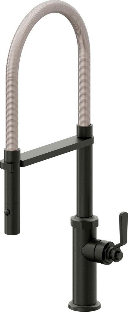 California Faucets Descanso Works K81-150-BL Industrial Culinary Pull-Out Kitchen Faucet with Button Sprayer