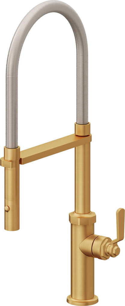 California Faucets Descanso Works K81-150-BL Industrial Culinary Pull-Out Kitchen Faucet with Button Sprayer