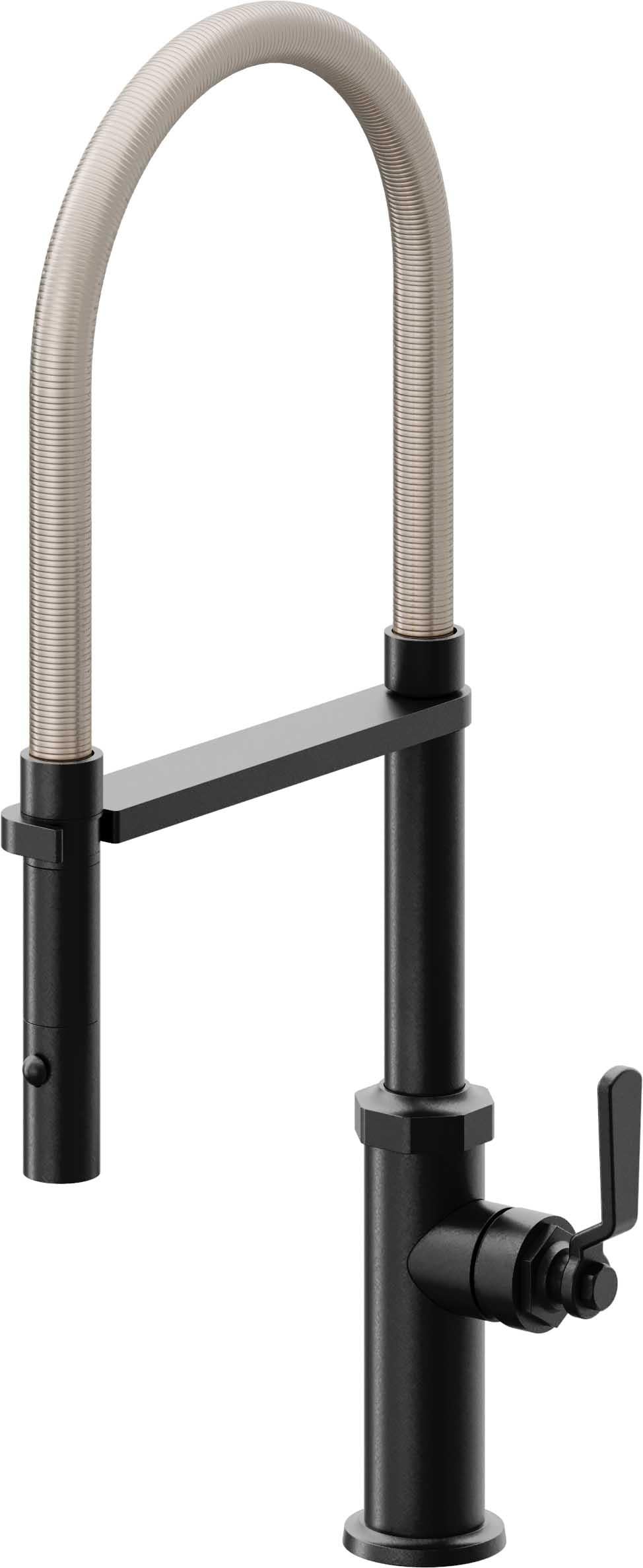 California Faucets Descanso Works K81-150-BL Industrial Culinary Pull-Out Kitchen Faucet with Button Sprayer