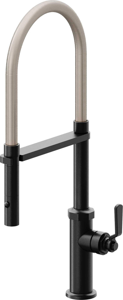 California Faucets Descanso Works K81-150-BL Industrial Culinary Pull-Out Kitchen Faucet with Button Sprayer