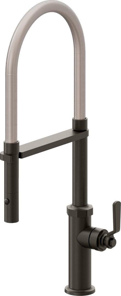 California Faucets Descanso Works K81-150-BL Industrial Culinary Pull-Out Kitchen Faucet with Button Sprayer