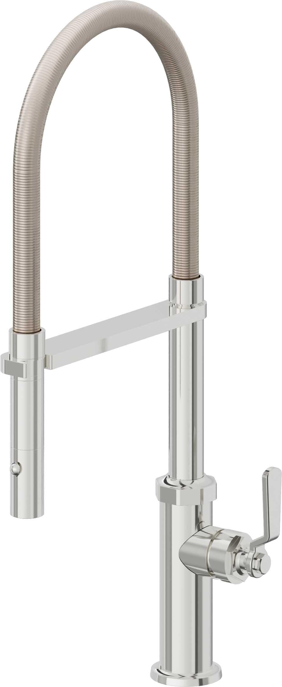 California Faucets Descanso Works K81-150-BL Industrial Culinary Pull-Out Kitchen Faucet with Button Sprayer