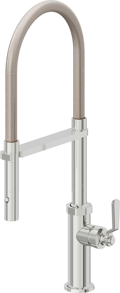 California Faucets Descanso Works K81-150-BL Industrial Culinary Pull-Out Kitchen Faucet with Button Sprayer