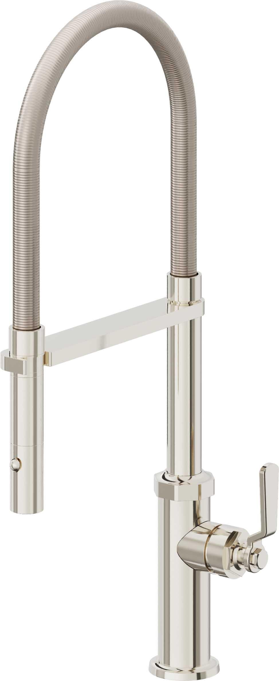 California Faucets Descanso Works K81-150-BL Industrial Culinary Pull-Out Kitchen Faucet with Button Sprayer