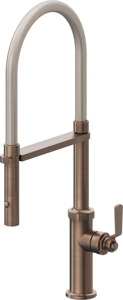 California Faucets Descanso Works K81-150-BL Industrial Culinary Pull-Out Kitchen Faucet with Button Sprayer