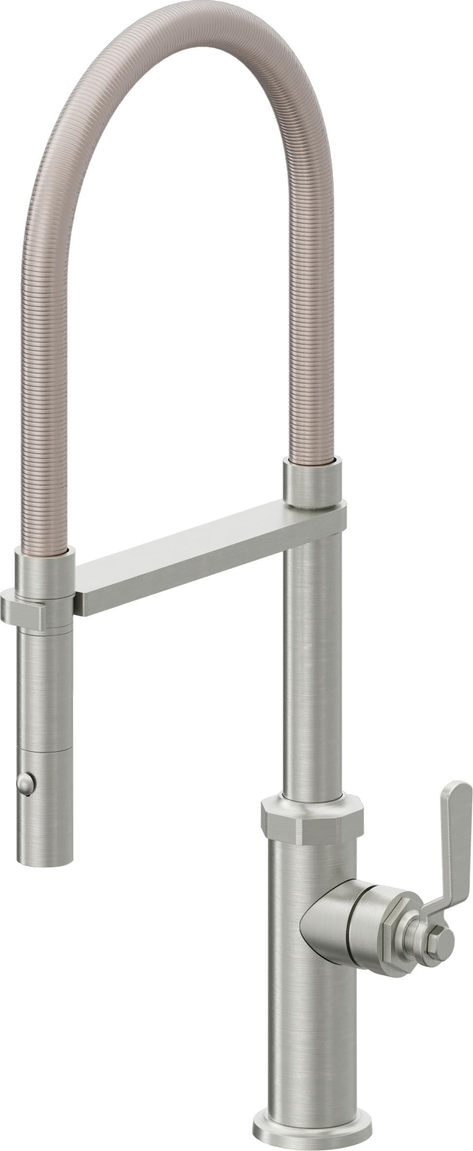 California Faucets Descanso Works K81-150-BL Industrial Culinary Pull-Out Kitchen Faucet with Button Sprayer
