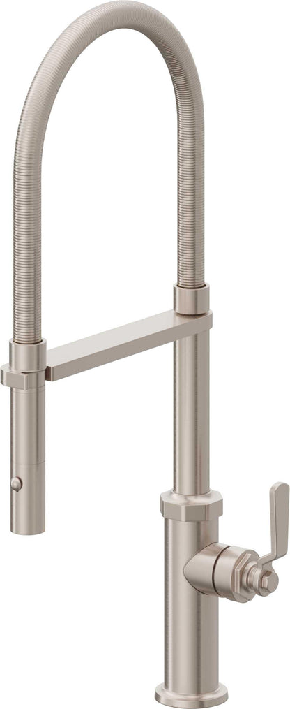 California Faucets Descanso Works K81-150-BL Industrial Culinary Pull-Out Kitchen Faucet with Button Sprayer