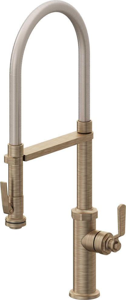 California Faucets Descanso Works K81-150SQ-BL Industrial Culinary Pull-Out Kitchen Faucet with Squeeze Sprayer
