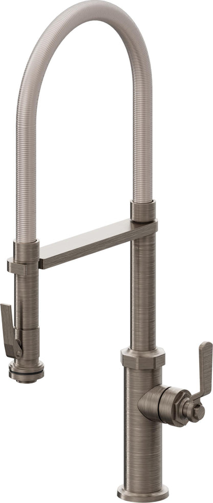 California Faucets Descanso Works K81-150SQ-BL Industrial Culinary Pull-Out Kitchen Faucet with Squeeze Sprayer