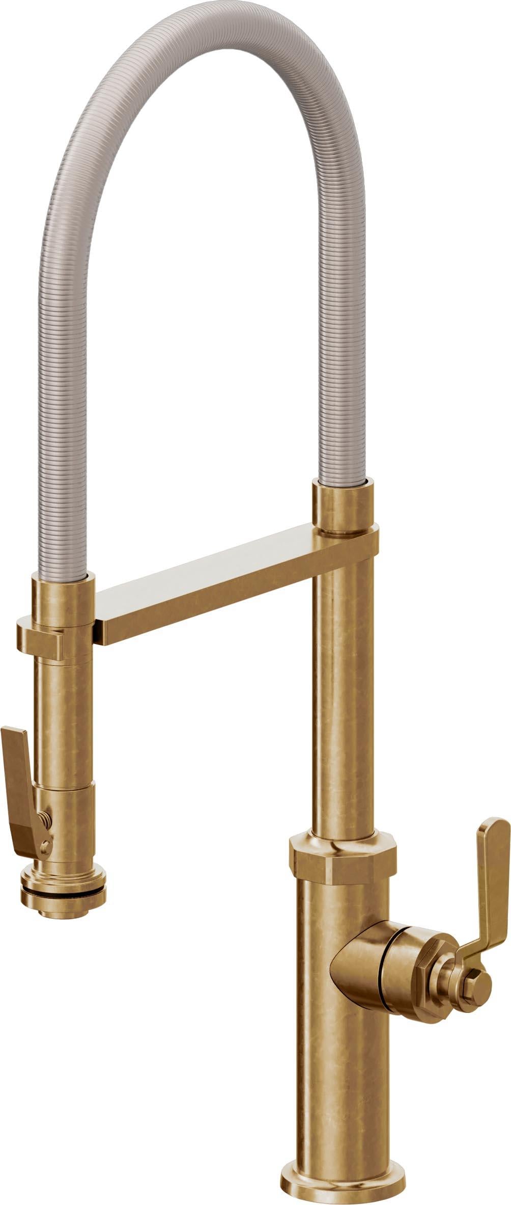 California Faucets Descanso Works K81-150SQ-BL Industrial Culinary Pull-Out Kitchen Faucet with Squeeze Sprayer