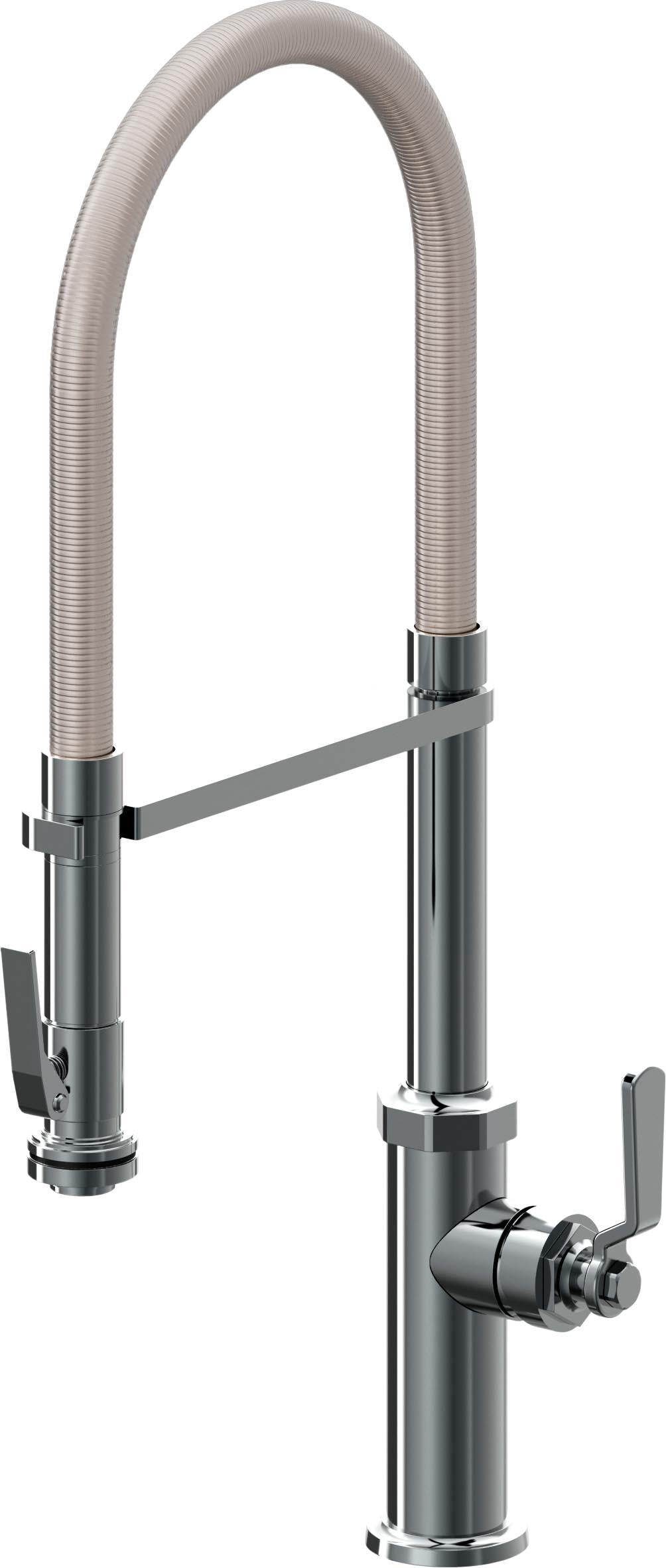 California Faucets Descanso Works K81-150SQ-BL Industrial Culinary Pull-Out Kitchen Faucet with Squeeze Sprayer