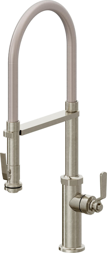 California Faucets Descanso Works K81-150SQ-BL Industrial Culinary Pull-Out Kitchen Faucet with Squeeze Sprayer