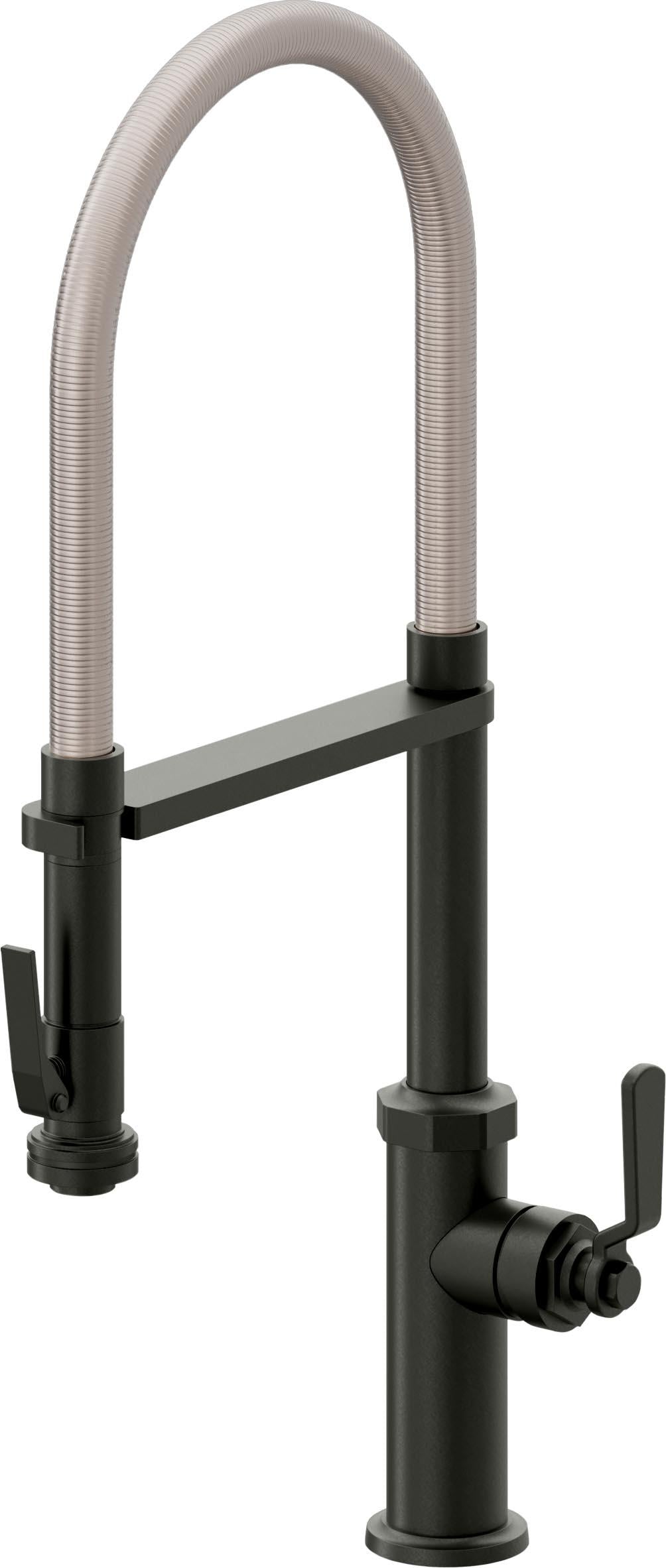 California Faucets Descanso Works K81-150SQ-BL Industrial Culinary Pull-Out Kitchen Faucet with Squeeze Sprayer