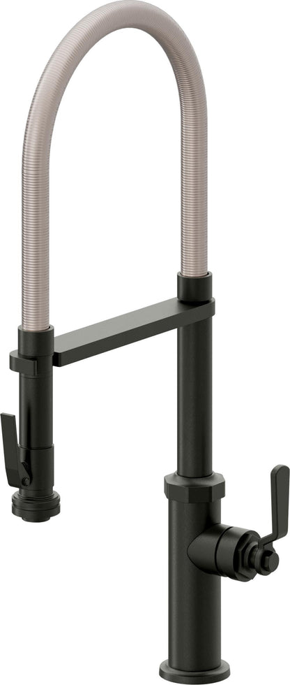 California Faucets Descanso Works K81-150SQ-BL Industrial Culinary Pull-Out Kitchen Faucet with Squeeze Sprayer