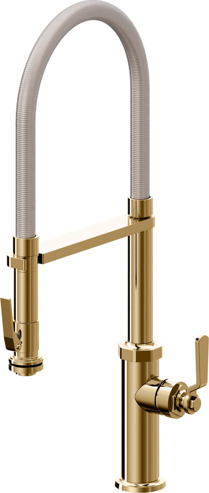 California Faucets Descanso Works K81-150SQ-BL Industrial Culinary Pull-Out Kitchen Faucet with Squeeze Sprayer