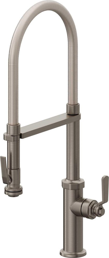 California Faucets Descanso Works K81-150SQ-BL Industrial Culinary Pull-Out Kitchen Faucet with Squeeze Sprayer