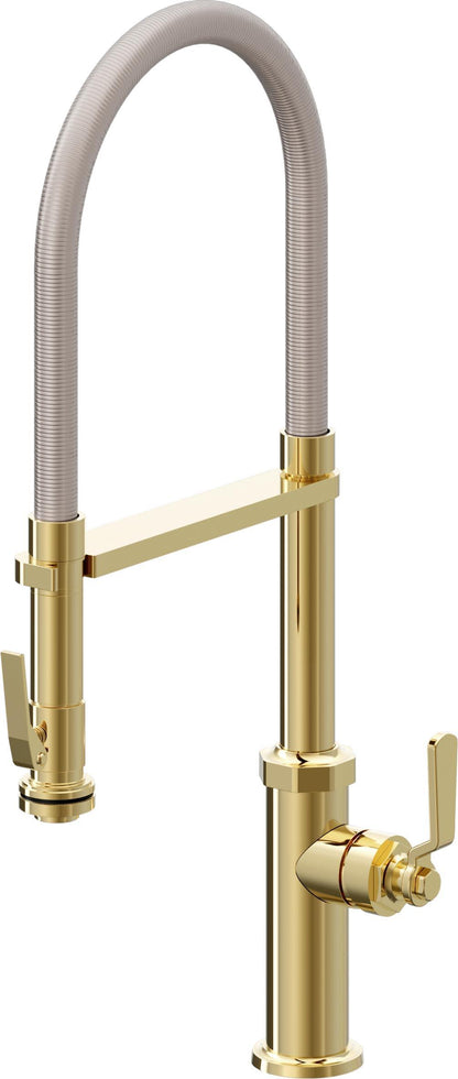California Faucets Descanso Works K81-150SQ-BL Industrial Culinary Pull-Out Kitchen Faucet with Squeeze Sprayer