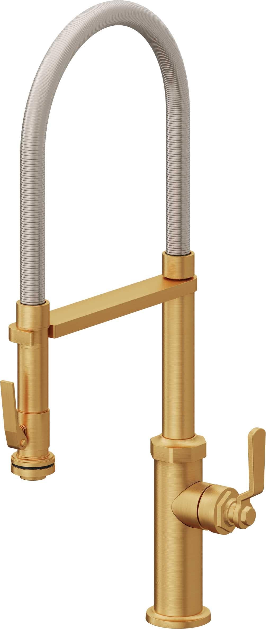 California Faucets Descanso Works K81-150SQ-BL Industrial Culinary Pull-Out Kitchen Faucet with Squeeze Sprayer
