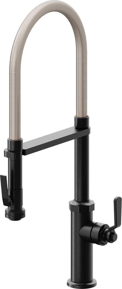 California Faucets Descanso Works K81-150SQ-BL Industrial Culinary Pull-Out Kitchen Faucet with Squeeze Sprayer