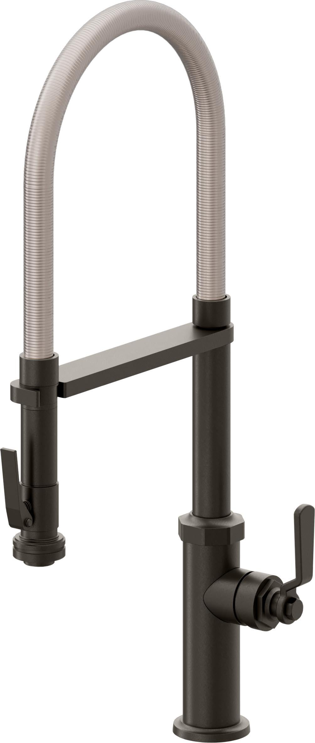 California Faucets Descanso Works K81-150SQ-BL Industrial Culinary Pull-Out Kitchen Faucet with Squeeze Sprayer