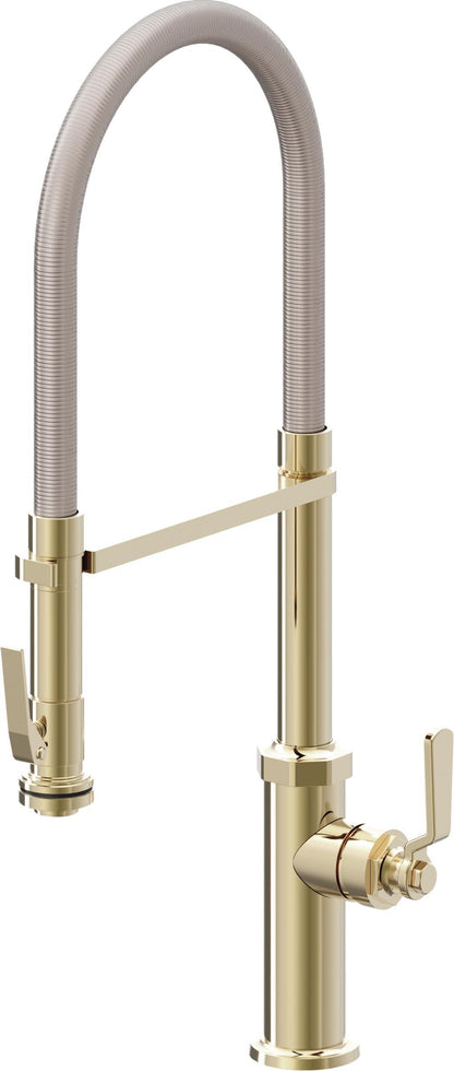 California Faucets Descanso Works K81-150SQ-BL Industrial Culinary Pull-Out Kitchen Faucet with Squeeze Sprayer