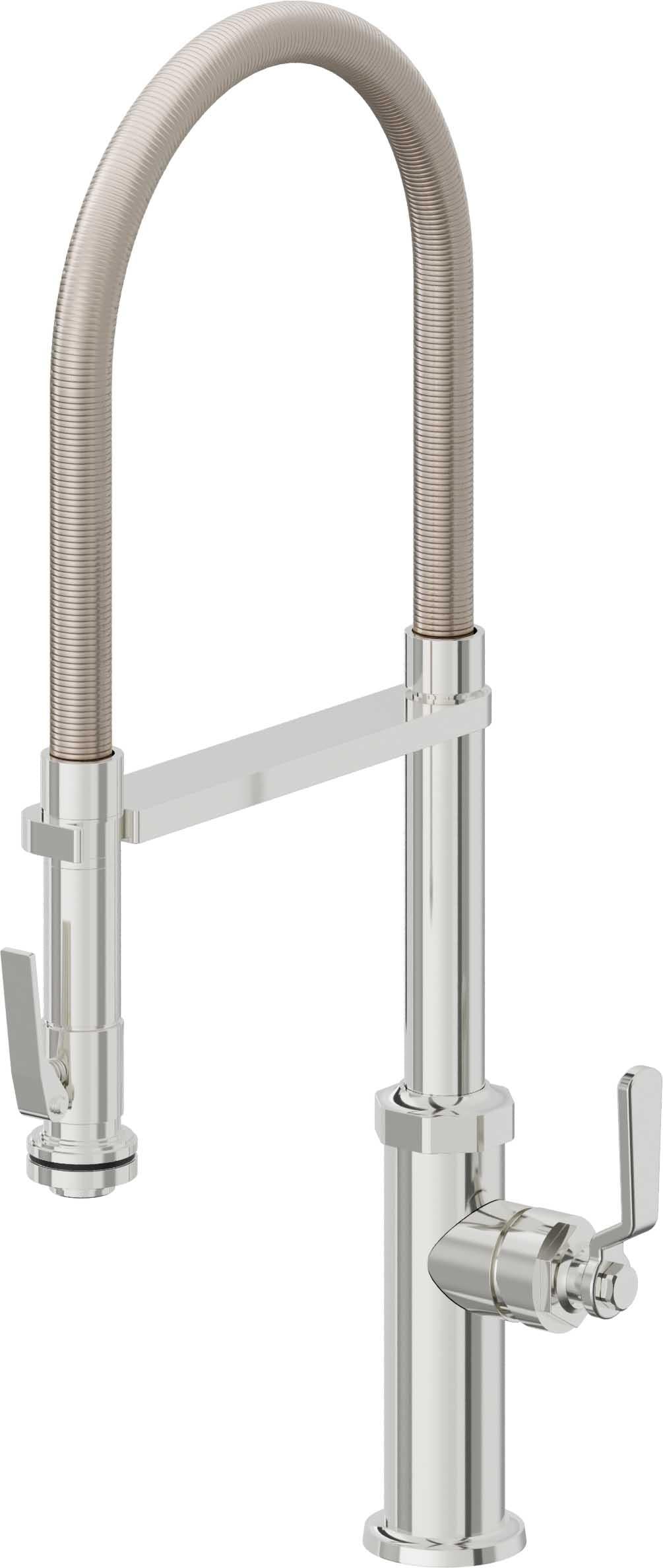 California Faucets Descanso Works K81-150SQ-BL Industrial Culinary Pull-Out Kitchen Faucet with Squeeze Sprayer