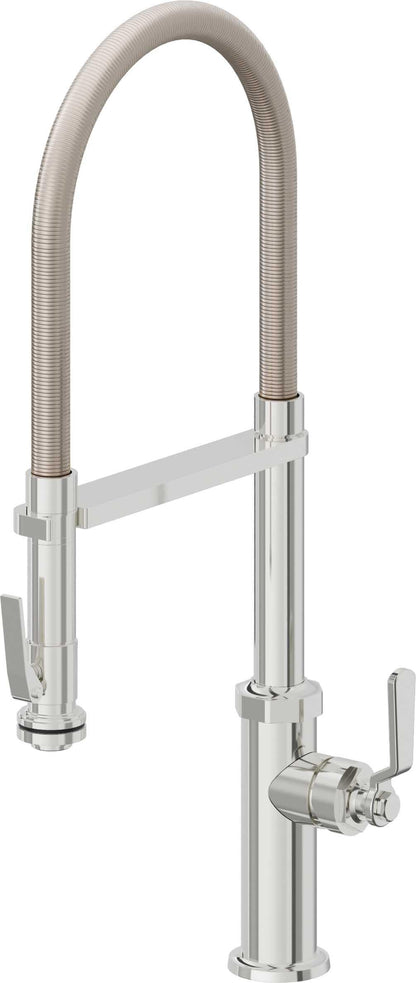 California Faucets Descanso Works K81-150SQ-BL Industrial Culinary Pull-Out Kitchen Faucet with Squeeze Sprayer