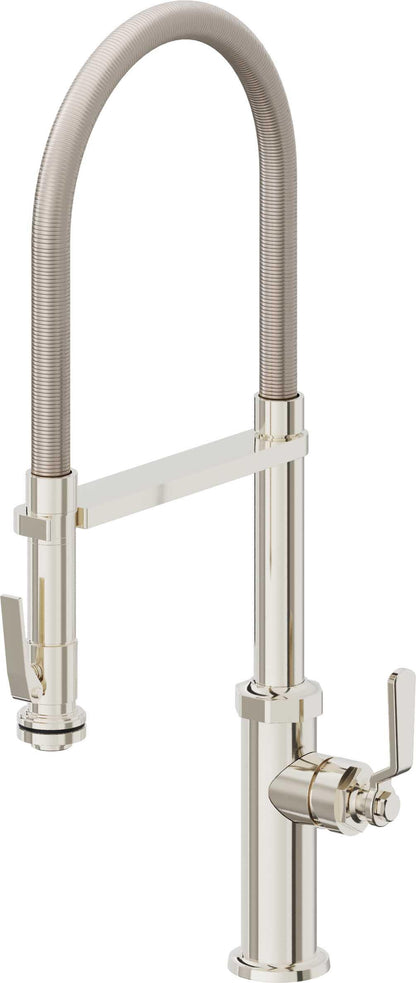California Faucets Descanso Works K81-150SQ-BL Industrial Culinary Pull-Out Kitchen Faucet with Squeeze Sprayer