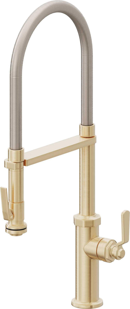 California Faucets Descanso Works K81-150SQ-BL Industrial Culinary Pull-Out Kitchen Faucet with Squeeze Sprayer