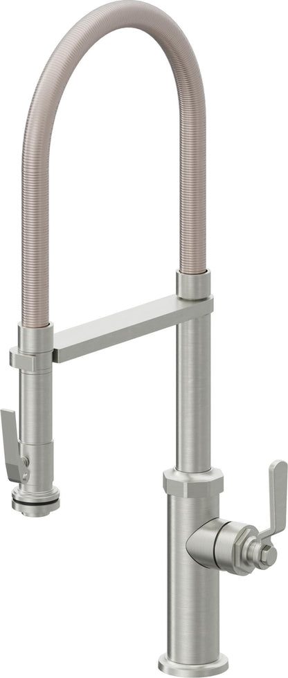 California Faucets Descanso Works K81-150SQ-BL Industrial Culinary Pull-Out Kitchen Faucet with Squeeze Sprayer