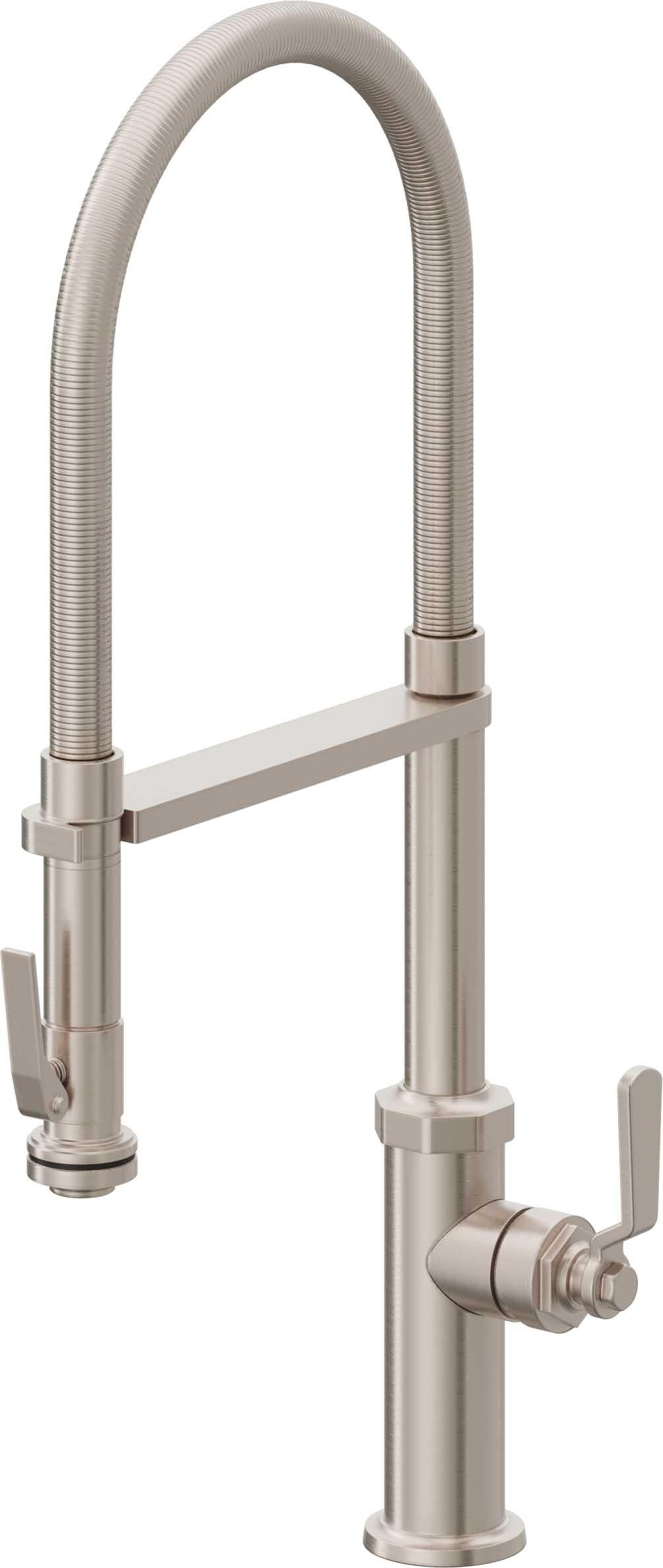 California Faucets Descanso Works K81-150SQ-BL Industrial Culinary Pull-Out Kitchen Faucet with Squeeze Sprayer