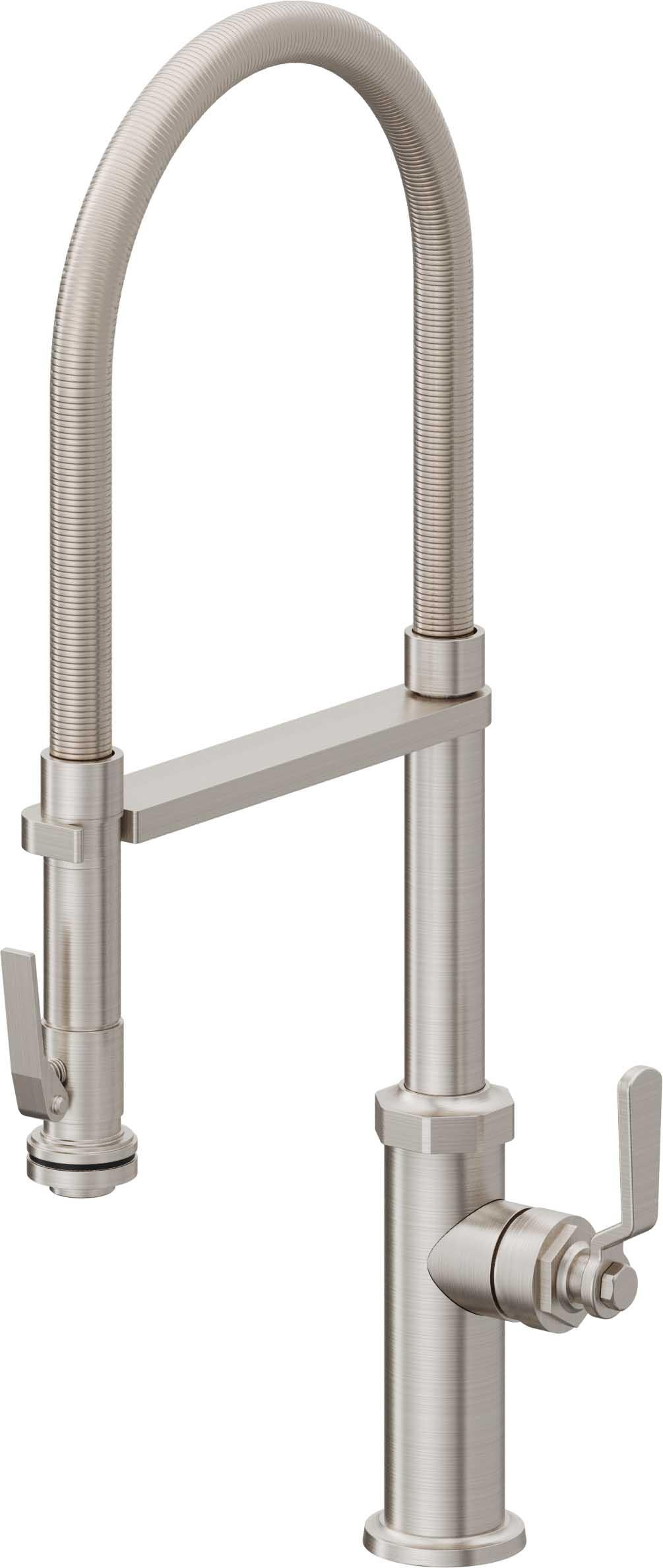 California Faucets Descanso Works K81-150SQ-BL Industrial Culinary Pull-Out Kitchen Faucet with Squeeze Sprayer