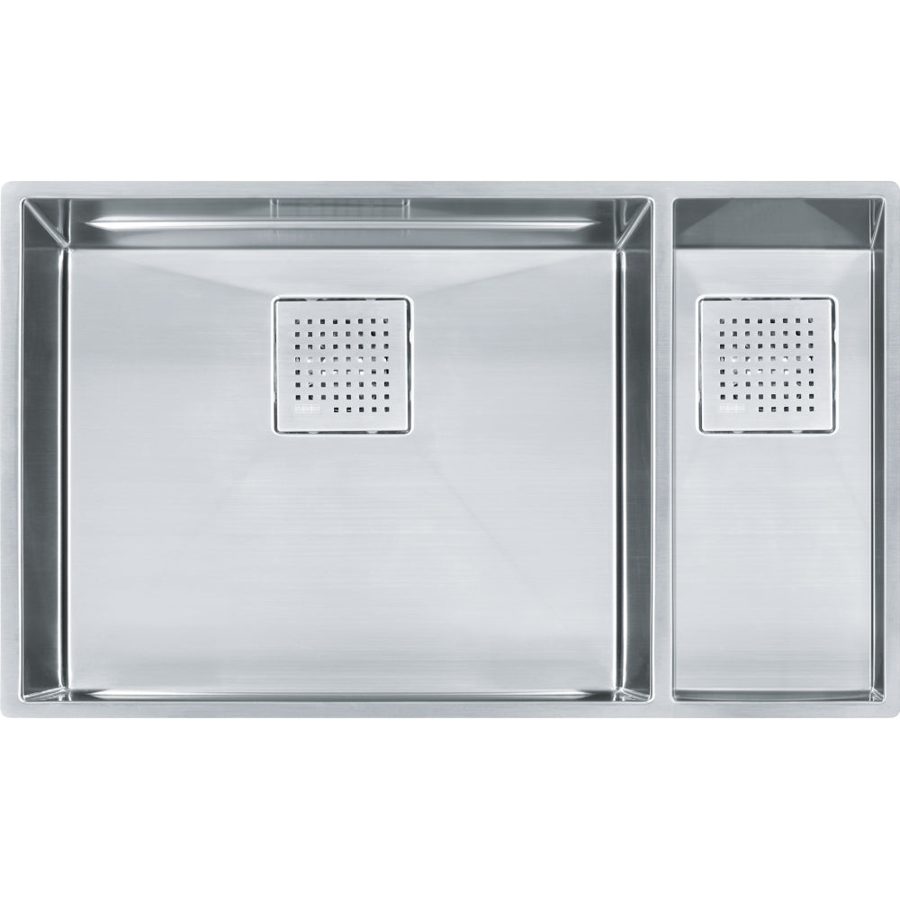 FRANKE PKX160 PEAK UM 16G SS DBL 36CAB WITH STRAINER BASKET STAINLESS STEEL SINK Main image