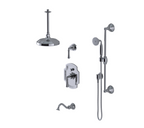 RUBINET 233RVL Raven Pressure Balance Tub & Shower with Three Way Diverter Shared Flow, 8" Ceiling Mount Shower Head, Tub Filler Spout, Hand Held Shower, Adjustable Bar & Integral Supply (Trim Only)