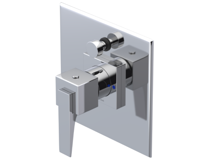 RUBINET 212RSQ Seven Pressure Balance Shower with Fixed Shower Head & Arm, Hand Held Shower, Adjustable Slide Bar & Integral Supply/ 8" Wall Mount-Trim Only