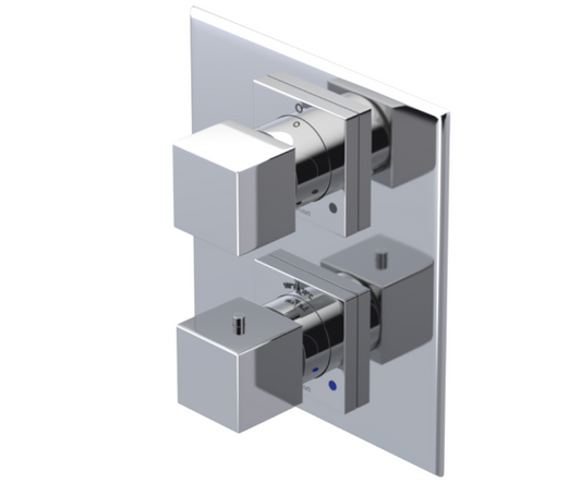 RUBINET 21RSQ Seven Temperature Control Shower with Two Way Diverter & Shut-Off, Hand Held Shower, Adjustable Slida Bar, Integral Supply & Fixed Shower Head & Arm/ 8" Wall Mount- Trim Only