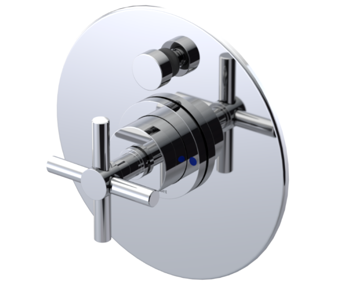 RUBINET 222GNL Genesis Pressure Balance Tub & Shower with 8" Wall Mount Shower Head & Arm with Tub Filler Spout (Trim Only)