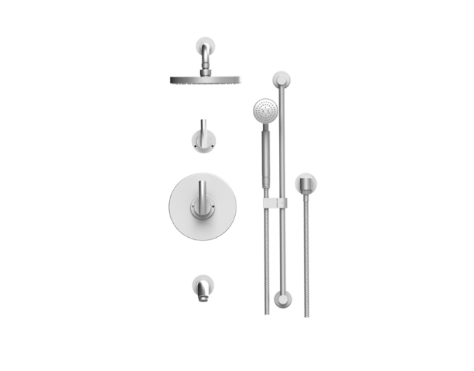 RUBINET 232HOR H2O Pressure Balance Tub & Shower with Three Way Diverter Shared Flow, 8" Wall Mount Shower Head & Arm, Tub Filler Spout, Hand Held Shower, Adjustable Slide Bar &Integral Supply (Trim Only)