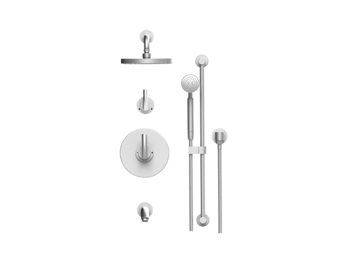 RUBINET 232HOR H2O Pressure Balance Tub & Shower with Three Way Diverter Shared Flow, 8" Wall Mount Shower Head & Arm, Tub Filler Spout, Hand Held Shower, Adjustable Slide Bar &Integral Supply (Trim Only)