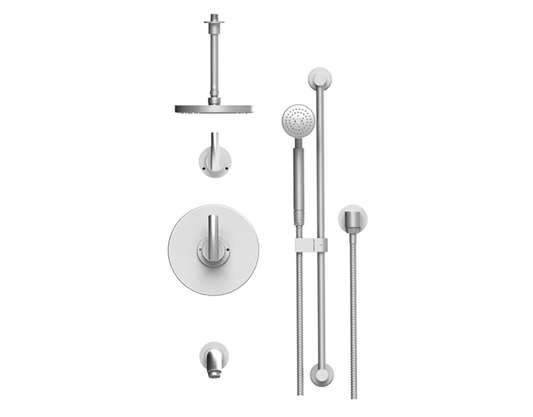 RUBINET 233HOR H2O Pressure Balance Tub & Shower with Three Way Diverter Shared Flow, 8" Ceiling Mount Shower Head & Arm, Tub Filler Spout, Hand Held Shower, Adjustable Slide Bar &Integral Supply (Trim Only)