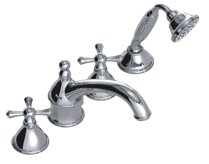 RUBINET 5HFML Jasmin Four Piece Roman Tub Filler with Hand Held Shower (Trim Only)