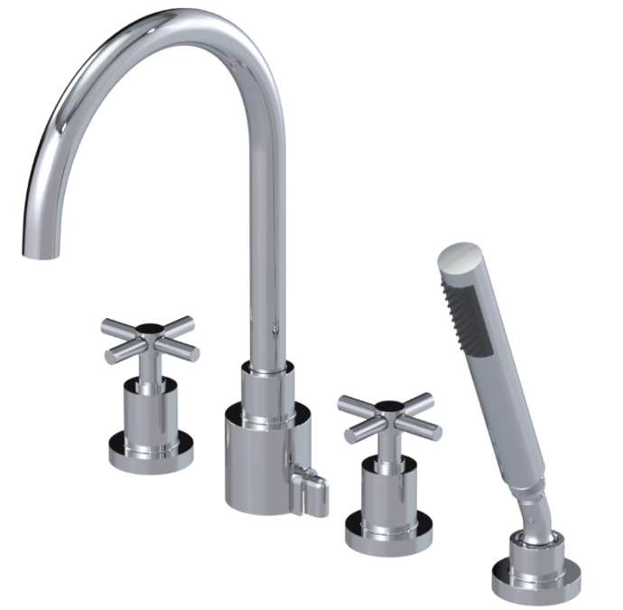RUBINET 5HGLL Genesis Four Piece Roman Tub Filler with Hand Held Shower with LaSalle Spout (Trim Only)