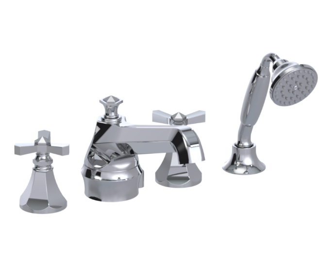 RUBINET 5HHXL Hexis Four Piece Roman Tub Filler with Hand Held Shower (Trim Only)
