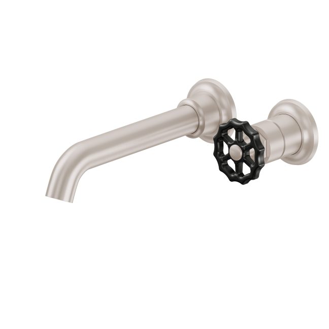 CALIFORNIA FAUCETS TO-V8001WB-9 Descanso Works Single Handle Lavatory Wall Faucet Trim Only - Black Wheel Handle