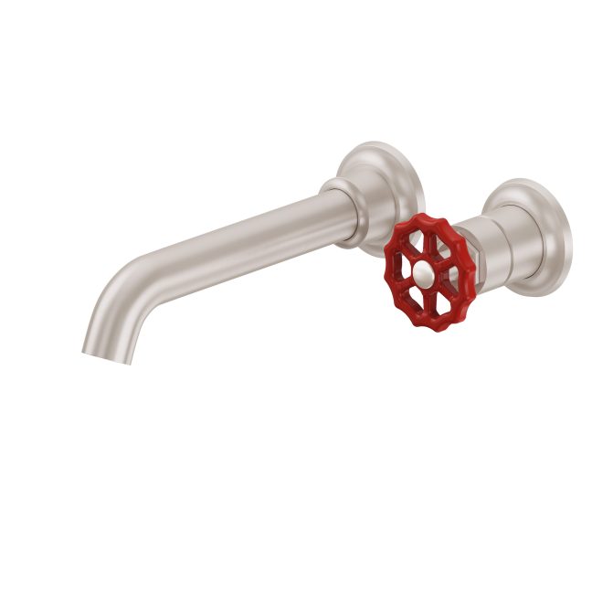 CALIFORNIA FAUCETS TO-V8001WR-9 Descanso Works Single Handle Lavatory Wall Faucet Trim Only - Red Wheel Handle