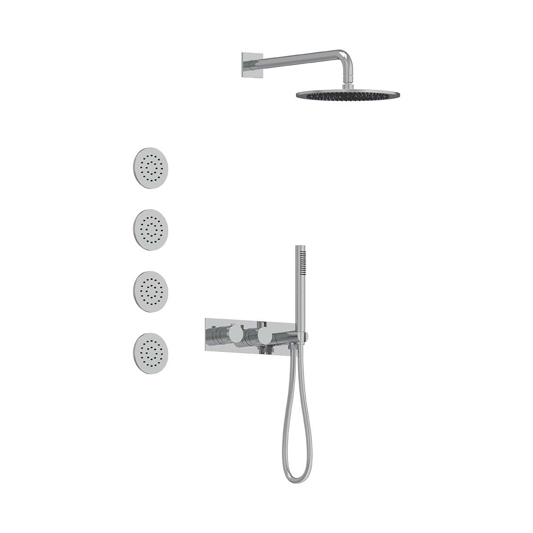 AQUALEM TSKT3114 Universal 3-Way RD Thermostatic Shower Trim Set, 4 Body Sprays (REQ.:HW2700.RI)
