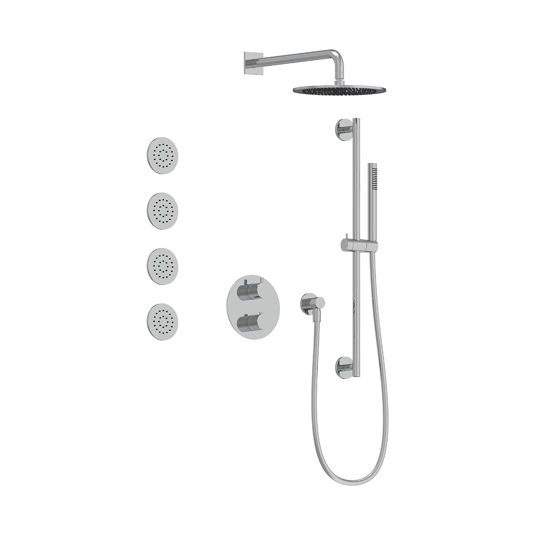 AQUALEM TSKT3133 Universal 3-Way RD Thermostatic Shower Trim Set, 4 Body Sprays (REQ.:HW2300.RI)