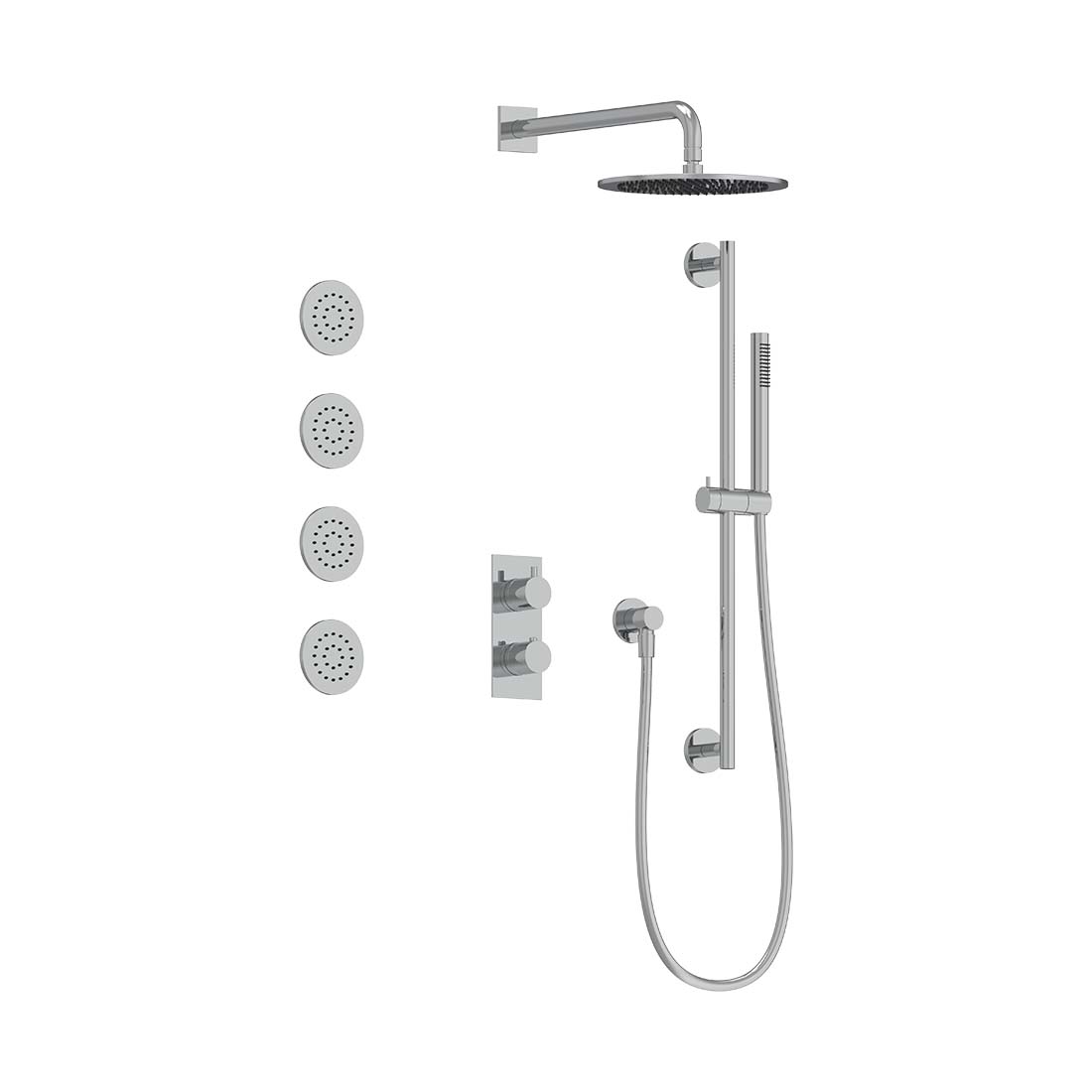 AQUALEM TSKT3153 Universal 3-Way RD Thermostatic Shower Trim Set, 4 Body Sprays (REQ.:HW2300.RI)