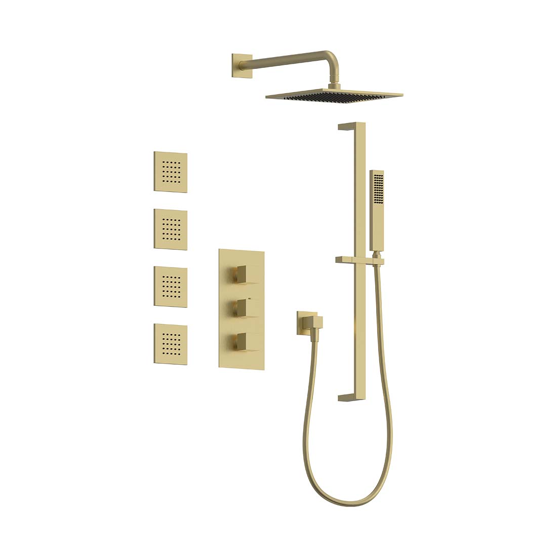 AQUALEM TSKT3203 Universal 3-Way SQ Thermostatic Shower Trim Set, 4 Body Sprays (REQ.:HW3400.RI)